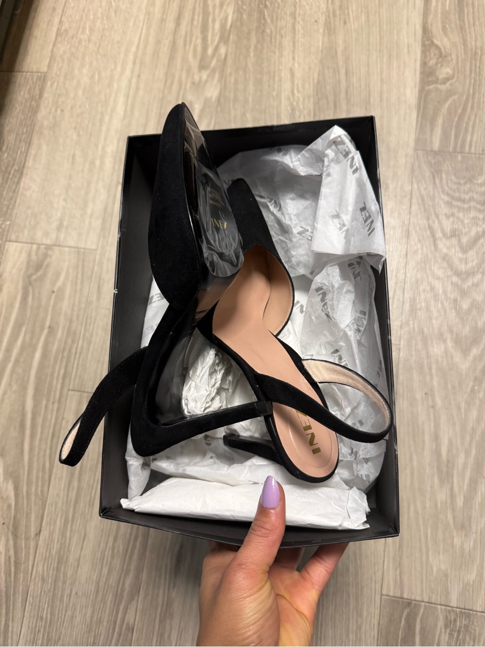 New Inez Marea Black Pointed Toe Slingback Heels 10.5